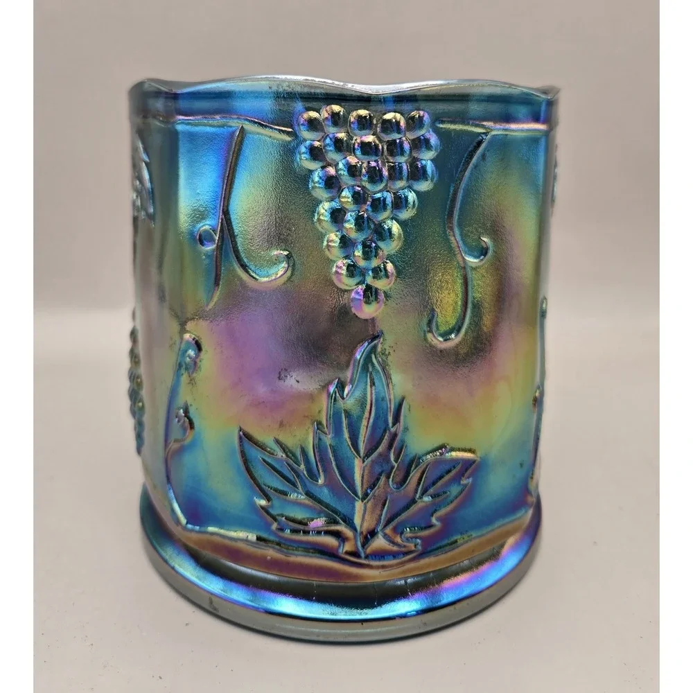 Vintage Carnival Glass Blue Iridescent Grape Harvest No Lid B#27